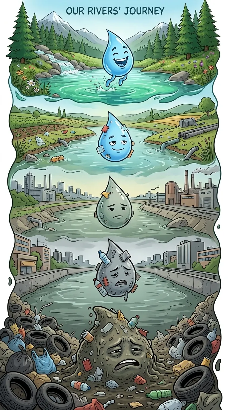 Beautiful, continuous comic strip showing our river's journey