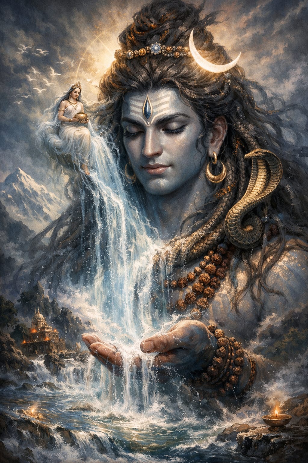 Shiva holding maa ganga in his tangled locks
