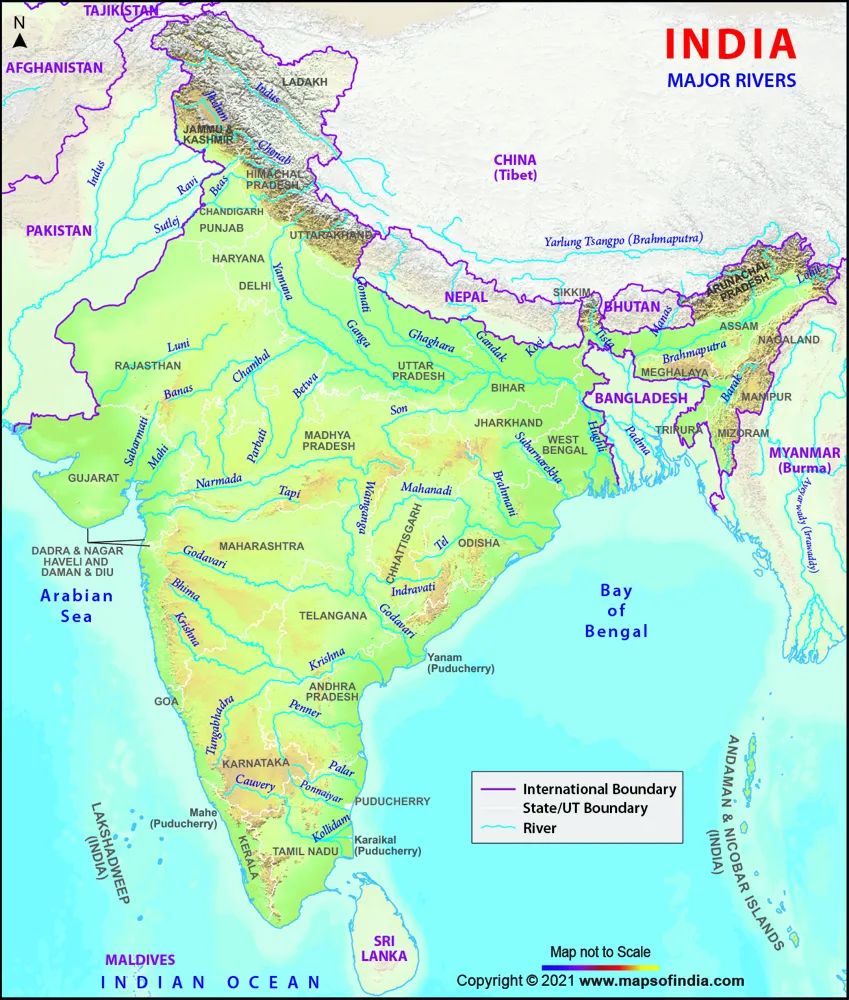 Map of India’s major river systems (Himalayan rivers in the north, Peninsular rivers in the south).